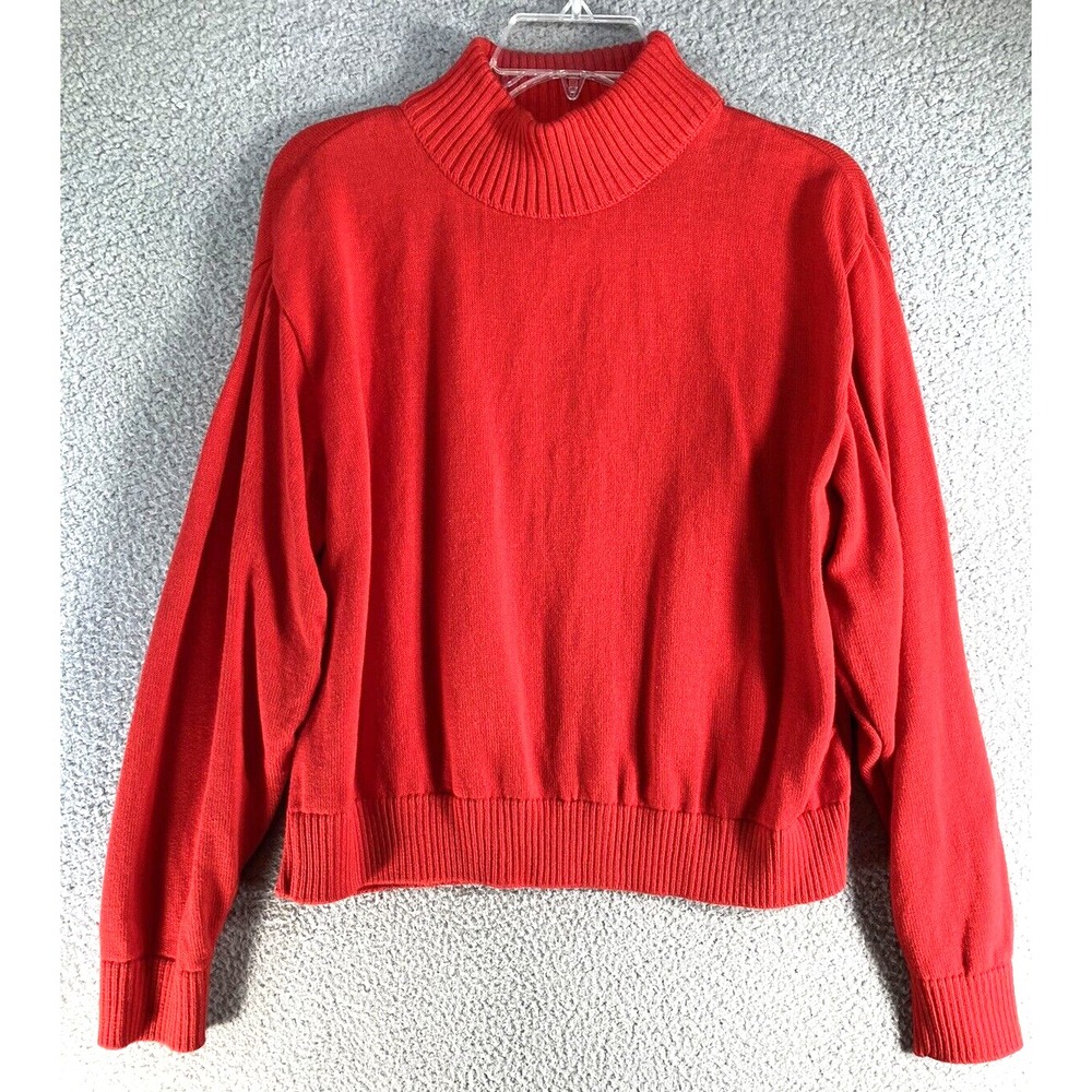 Rad-Nee Mock Neck Sweater Women Large Red 100% Cotton USA Made Holiday Cozy